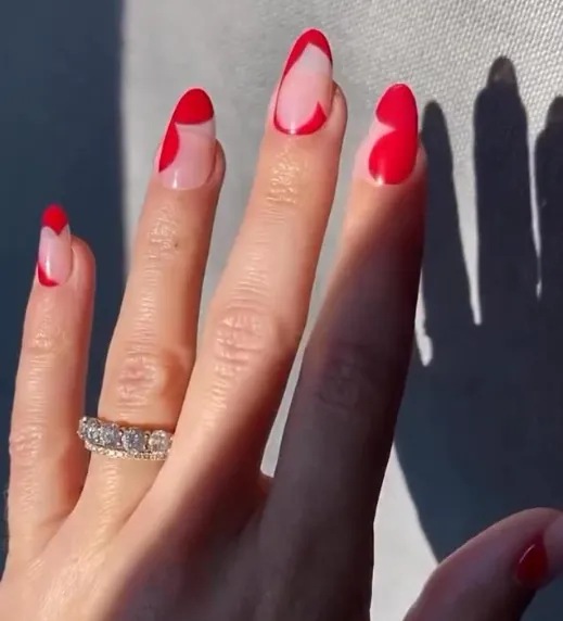 Red French Tips With Hearts